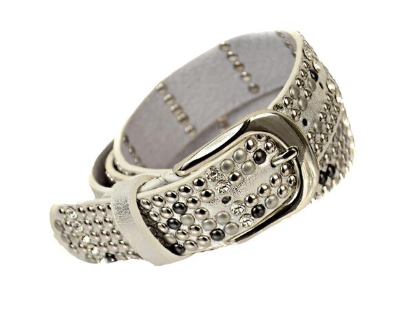 Belte 3,5cm shiny m/studs  hvit 